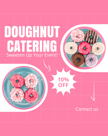 Designvorlage Donut-Catering-Werbung mit einem Haufen süßer Donuts für Instagram Post Vertical