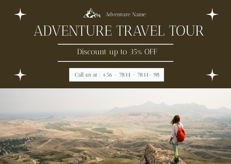 Hiking Tour Offer on Brown Card Design Template