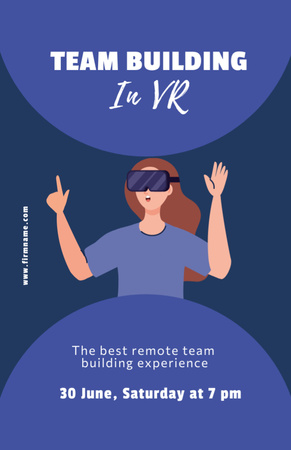 Virtual Team Building Announcement on Blue Invitation 5.5x8.5in Tasarım Şablonu