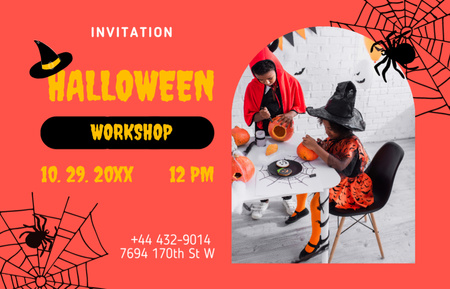 Children on Halloween's Workshop  Invitation 18.2x11.7cm Horizontal Design Template