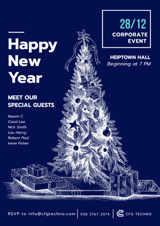New Year Invitation with Stylized Christmas tree Poster Design Template