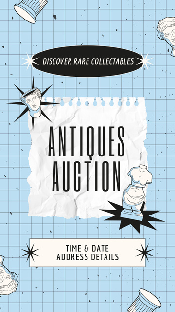 Auction of Antiques with Statues Sketches Instagram Story Modelo de Design