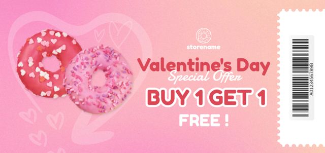 Promotion for Yummy Donuts for Valentine's Day Voucher Coupon Din Large Πρότυπο σχεδίασης