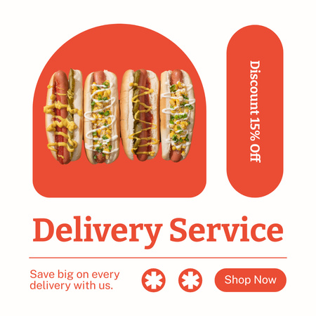 Modèle de visuel Annonce d'un service de livraison avec de savoureux hot-dogs - Instagram AD