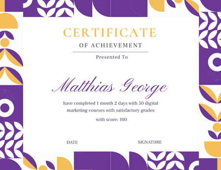 Award for Achievement in Marketing Courses Certificate Design Template
