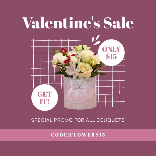 Plantilla de diseño de Valentine's Day Sale Offer For Fresh Bouquets Instagram AD 
