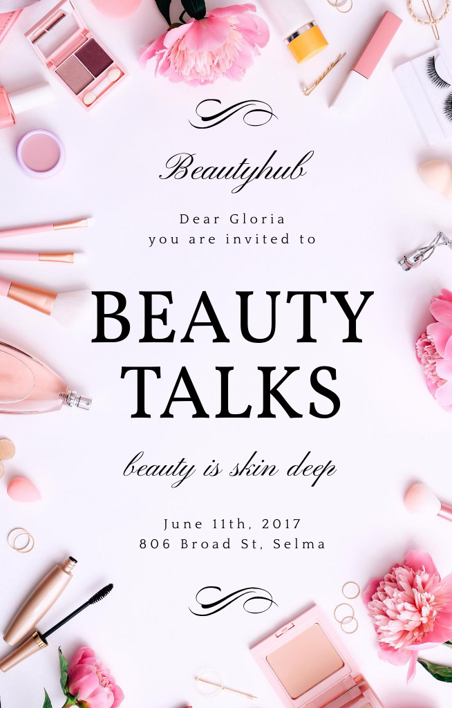 Platilla de diseño Breathtaking Beauty Event And Talks With Tender Flowers Invitation 4.6x7.2in