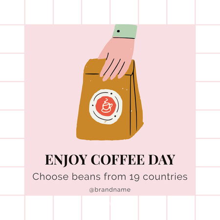 Hand Holding Bag of Coffee for Coffee Day Social media Πρότυπο σχεδίασης