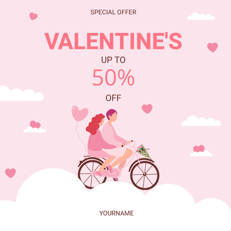 Special Offer Discounts for Valentine's Day with Couple on Bicycle Instagram AD Design Template