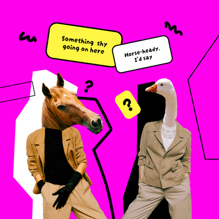 Plantilla de diseño de divertida conversación de caballo y ganso Instagram 