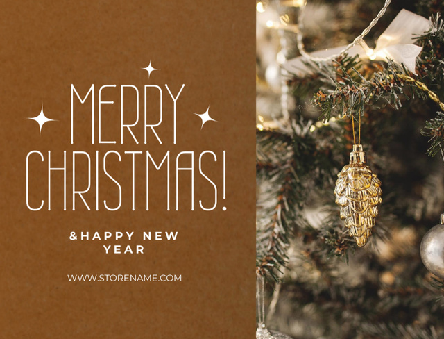 Merry Christmas and Happy New Year Greeting with Beautiful Tree Postcard 4.2x5.5in Šablona návrhu