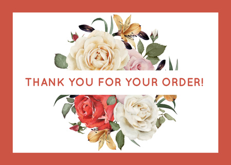 Plantilla de diseño de Mensaje de agradecimiento por su pedido con hermoso ramo de rosas Postcard 5x7in 