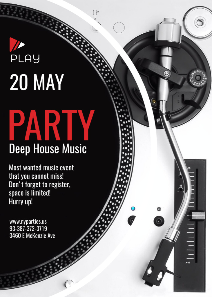Party Announcement with Vinyl Record Playing Invitation Modelo de Design