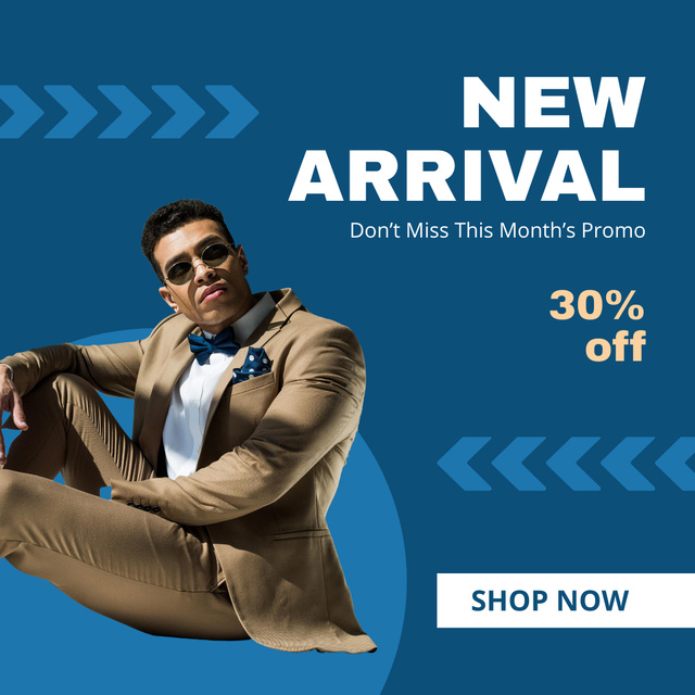 Fashion Sale Announcement with Man on Blue Instagram Design Template