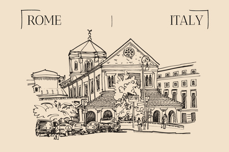 Urban Sketch Illustration of Rome Postcard 4x6in Design Template