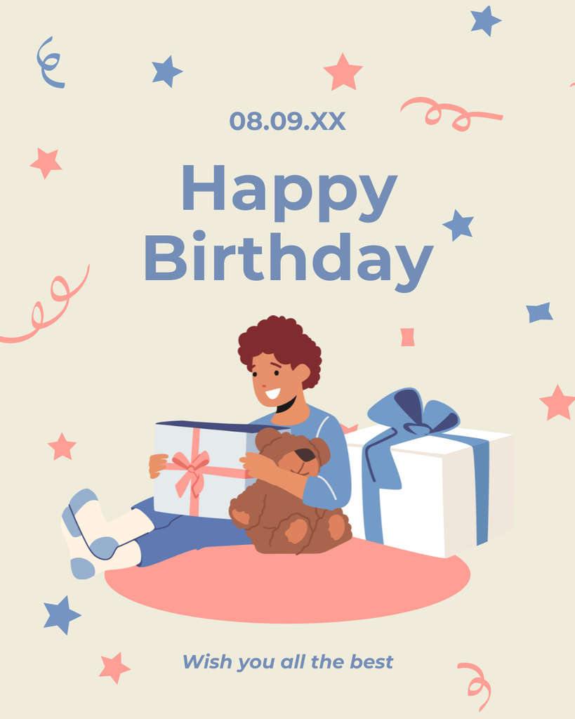 Designvorlage Happy Birthday to a Kid on Illustrated Greeting für Instagram Post Vertical