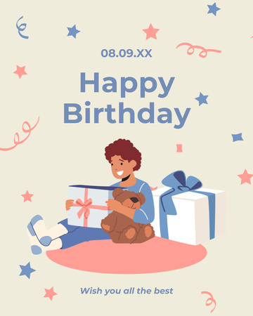 Happy Birthday to a Kid on Illustrated Greeting Instagram Post Vertical Design Template