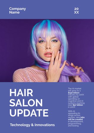 Plantilla de diseño de Mujer atractiva con cabello violeta y estrellas en la cara Newsletter 