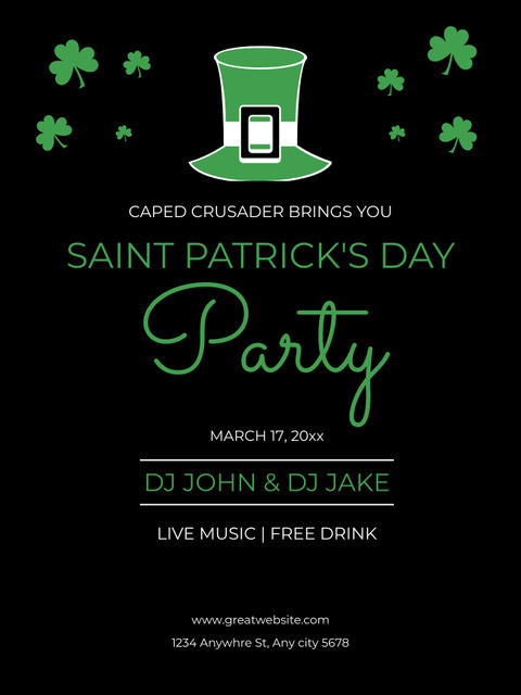 St. Patrick's Day Party Announcement with Hat Poster US Design Template