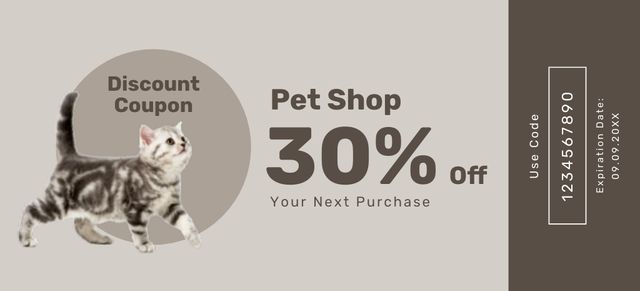 Pet Shop Discount Voucher With Kitten Coupon 3.75x8.25in Šablona návrhu