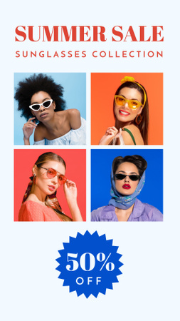 Summer Collection with Women in Stylish Sunglasses Instagram Story Design Template