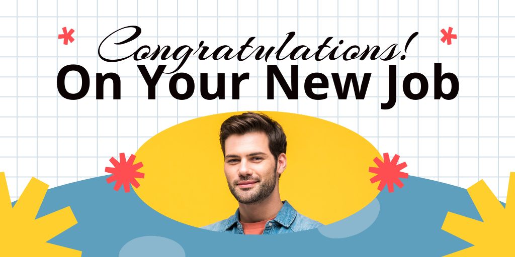 Congratulations for Young Man with New Job Twitter Πρότυπο σχεδίασης