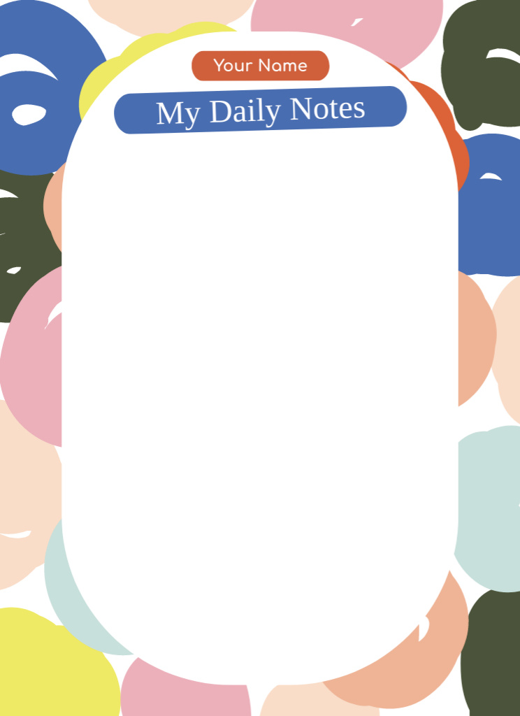 Designvorlage Daily Notes Sheet with Abstract Colorful Blots für Notepad 4x5.5in