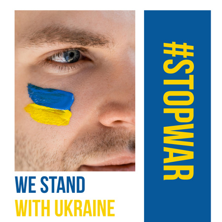 Fiatal férfi Ukrajna zászlaja az arcán Instagram tervezősablon
