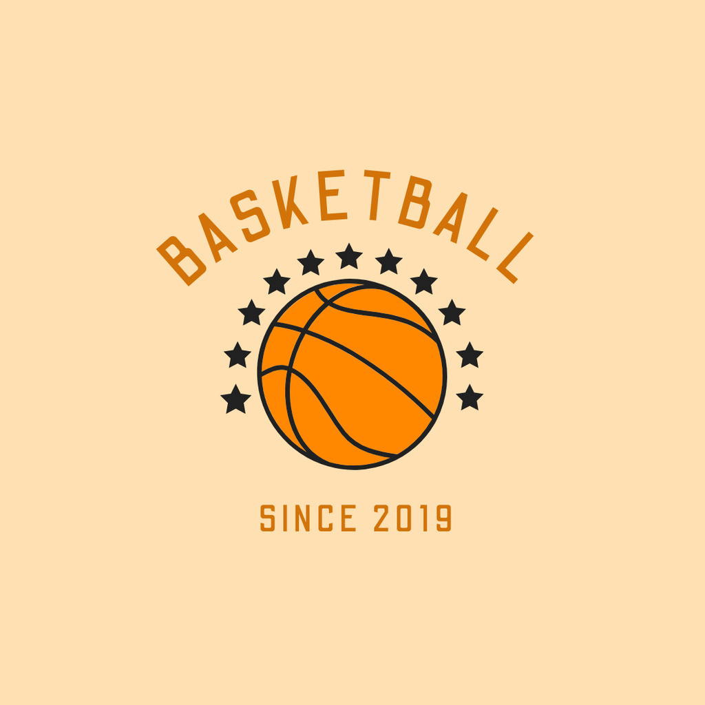 Basketball Sport Club Emblem with Ball and Stars Logo 1080x1080px Tasarım Şablonu