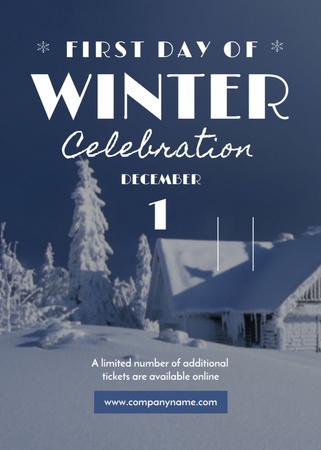 Designvorlage First Day of Winter Celebration in Snowy Forest für Invitation