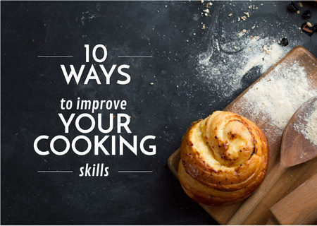 Improving Cooking Skills with freshly baked bun Postcard Design Template