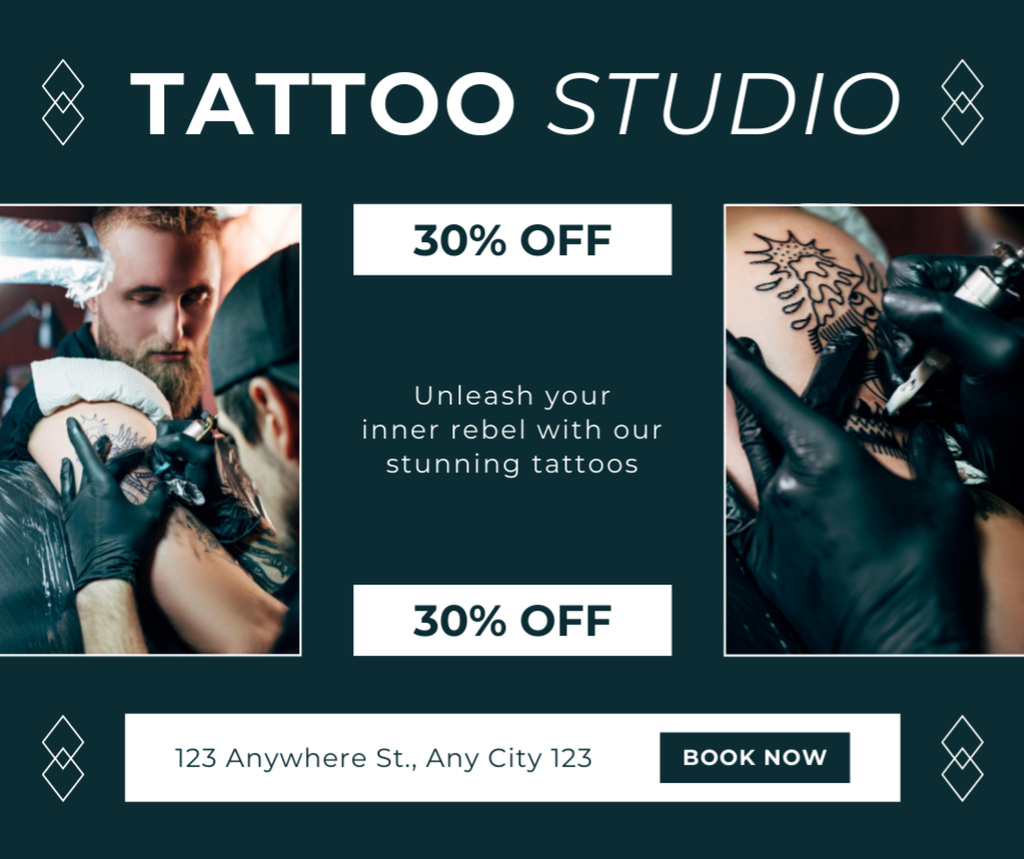 Platilla de diseño Amazing Tattoo Studio Service With Discount Offer Facebook