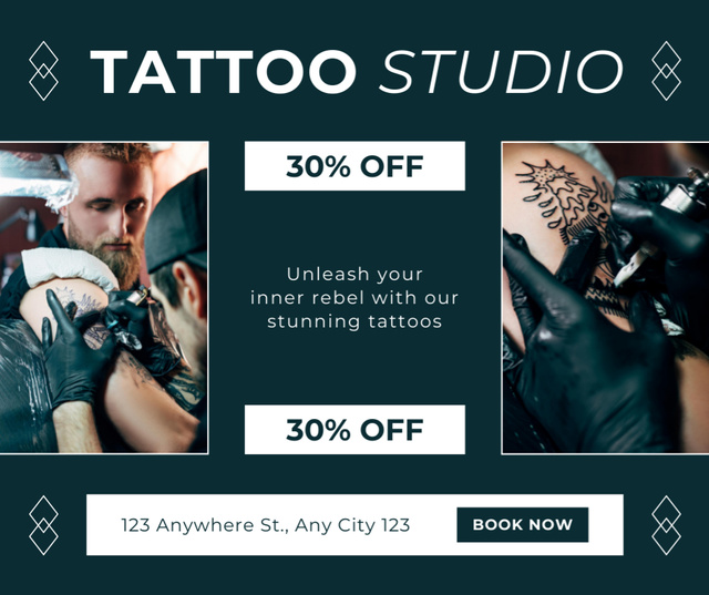 Amazing Tattoo Studio Service With Discount Offer Facebook Tasarım Şablonu