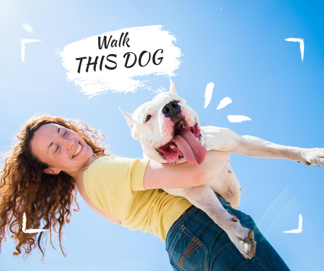 Happy Girl holding Cute Dog Facebook Modelo de Design