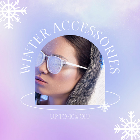 Winter Accessory Sale Announcement with Woman in Sunglasses Instagram Design Template