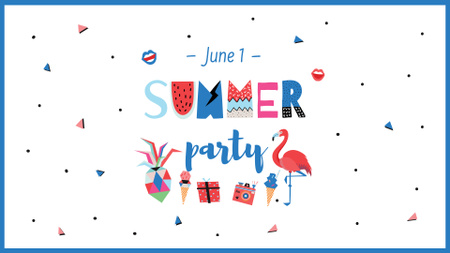 anúncio de festa de verão com flamingo brilhante FB event cover Modelo de Design