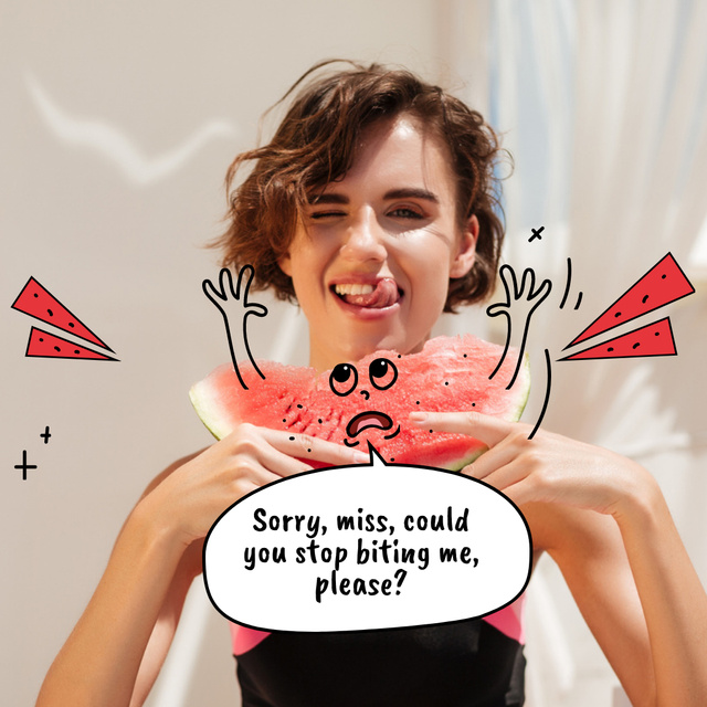 Designvorlage Beautiful Woman eating Watermelon für Instagram