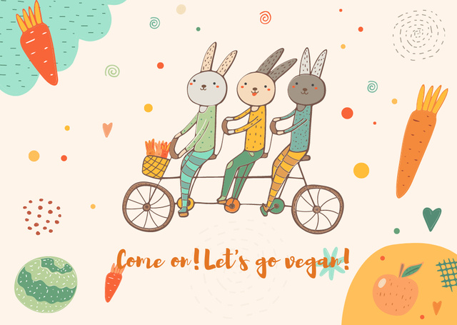 Cute Bunnies on Bicycle Card Design Template