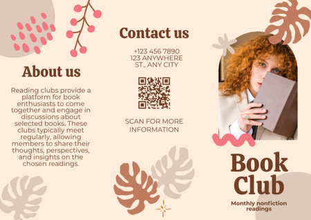 Template di design Invito al club del libro con un giovane lettore Brochure