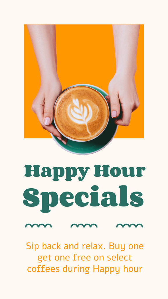 Designvorlage Rich Coffee With Promo During Happy Hour In Cafe für Instagram Story