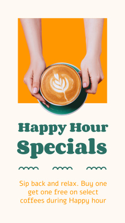Rich Coffee Promolla Happy Hourin aikana kahvilassa Instagram Story Design Template