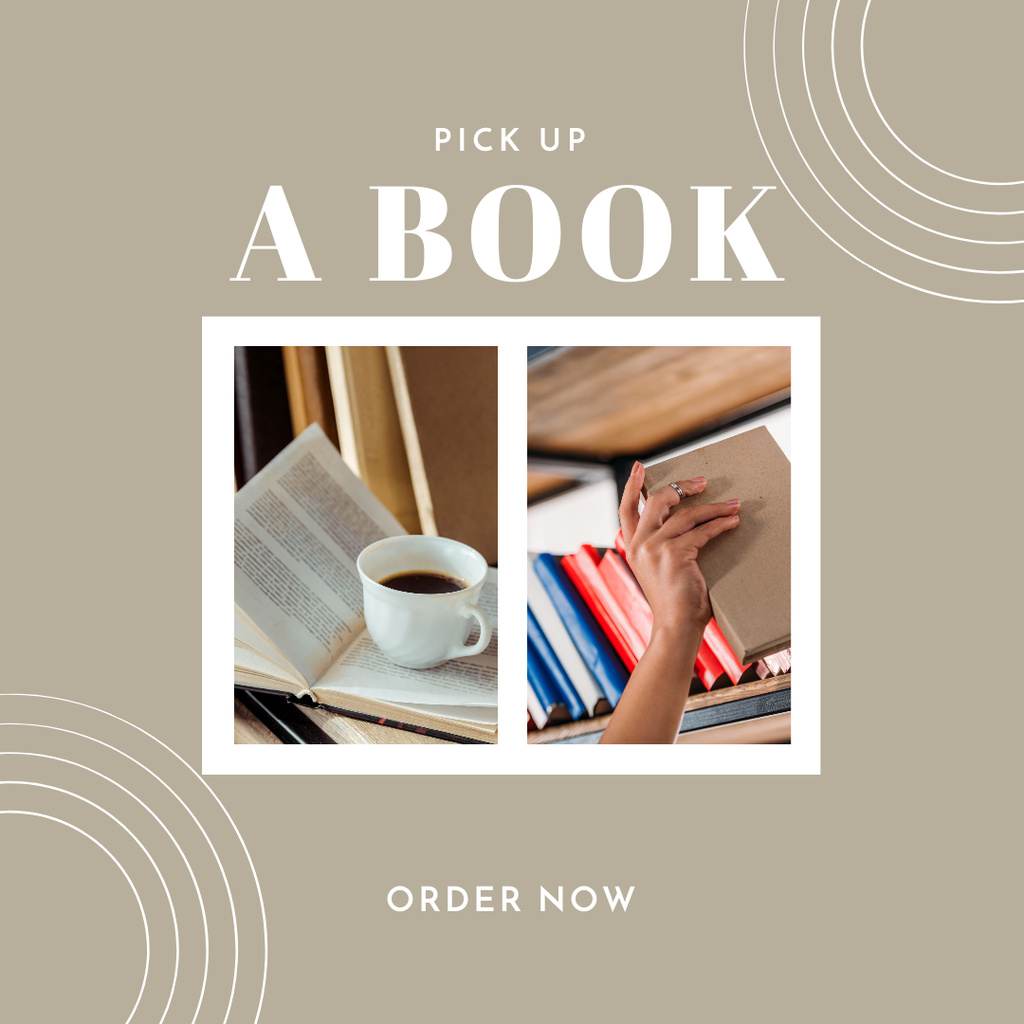 Book Sale Ad with Cup of Tea  Instagramデザインテンプレート
