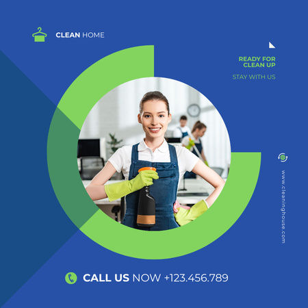 Designvorlage Cleaning Service Ad Blue and Green für Instagram