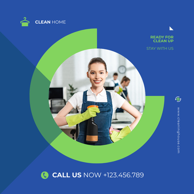 Cleaning Service Ad Blue and Green Instagram Tasarım Şablonu