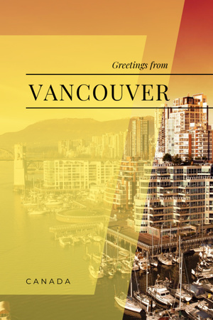 Vancouver City View With Greetings Postcard 4x6in Vertical Design Template