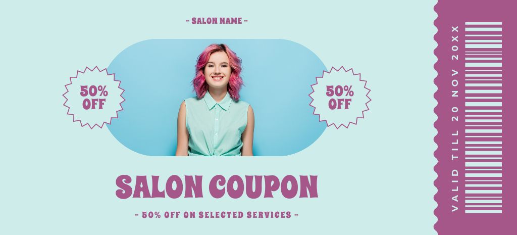 Beauty Salon Discount on Blue Coupon 3.75x8.25in Design Template