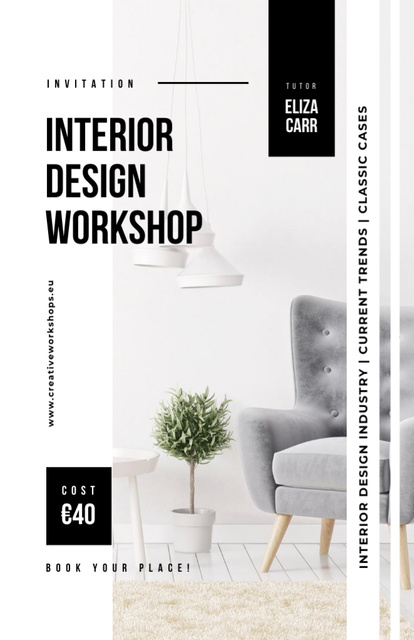 Platilla de diseño Interior Workshop With Armchair in Living Room Invitation 5.5x8.5in