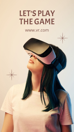 Woman Playing Game in Virtual Reality Glasses Instagram Story tervezősablon