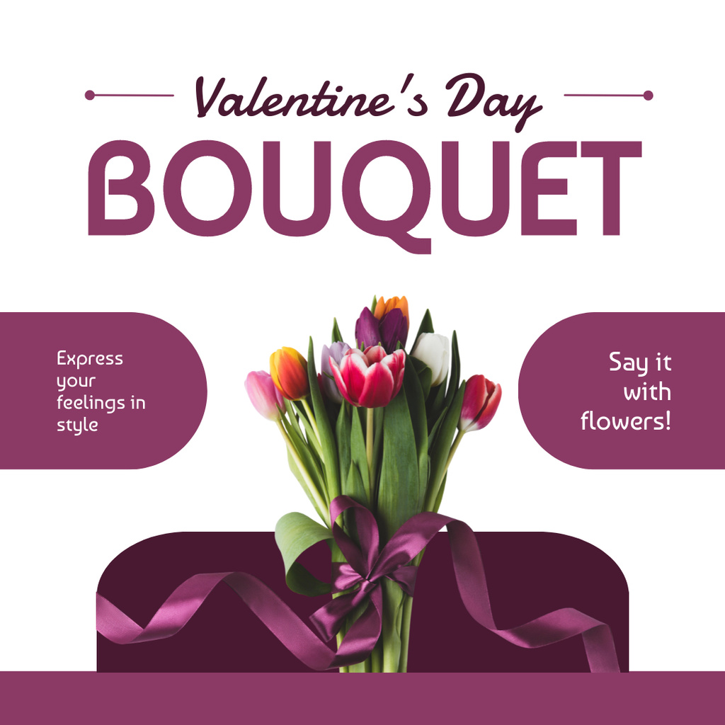 Fresh Tulips Bouquet Due Valentine's Day With Ribbon Instagram – шаблон для дизайна