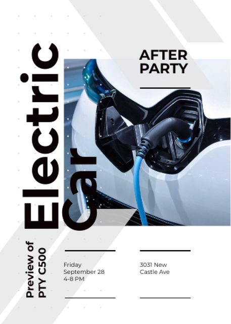 After Party invitation with Charging electric car Flayer Modelo de Design